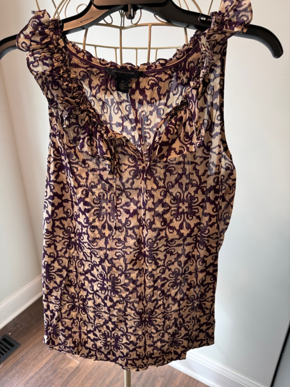 Tommy Hilfiger Purple and Cream Abstract Print Top